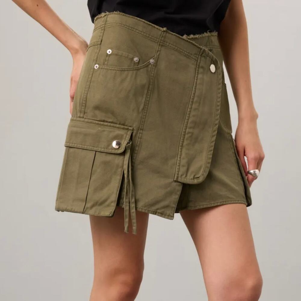 Marissa Webb Cargo Wrap Mini Skirt MEDIUM Khaki Army Green Designer Utility $400